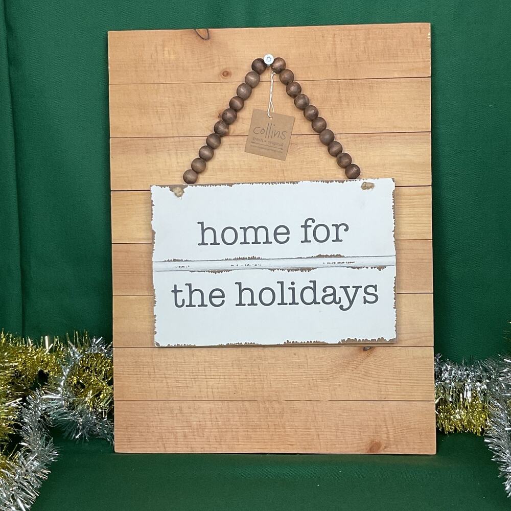 Home For The Holidays Wooden Sign Wooden Bead Hanger Shabby Farmhouse